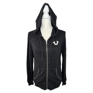 True religion black zip up hoodie bling rhinestone streetwear Y2K size medium